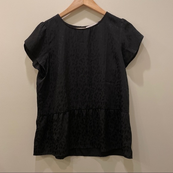 7. Loft Black on Black Heart Printed Short Sleeve Blouse - Picture 1 of 7